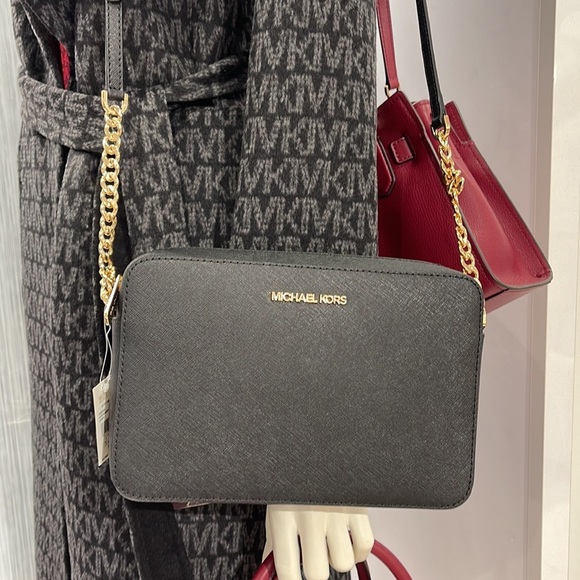 Michael Kors Jet Set Item Large East West Zip Crossbody Leather Black - Picture 12 of 17